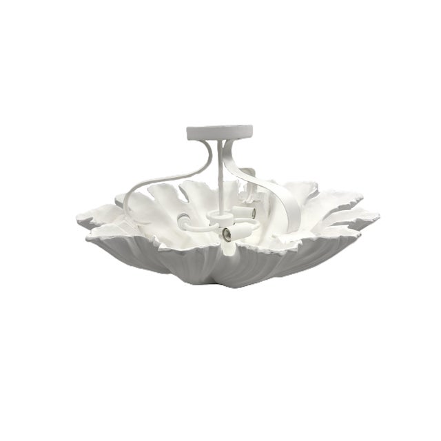 Contemporary Currey & Co Hadley White Gesso Floral Semi Flush Mount Ceiling Light (Pre-Owned) For Sale - Image 3 of 14
