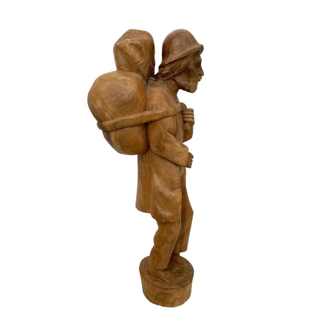 Rustic European Vintage Wooden Hand-Carved Wooden Pilgrim, Beggar For Sale - Image 3 of 12