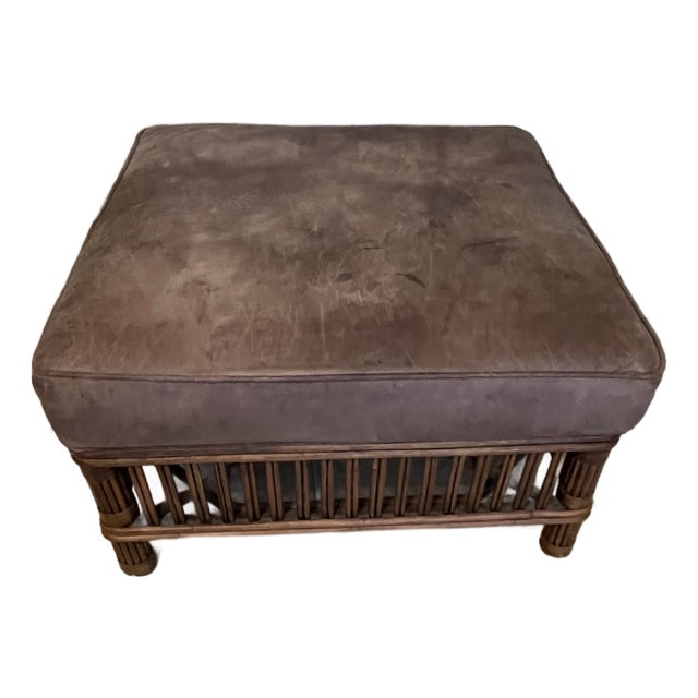 1990s Palecek Presidents Stick Reed Rattan Nantucket Ottoman Footstool For Sale