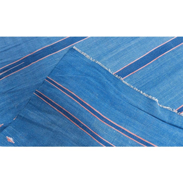Textile Doris Leslie Blau Mid-Century Indian Dhurrie Light Blue Flatweave Cotton Carpet For Sale - Image 7 of 7