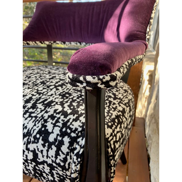 Custom Mid-Century Library Chair - Plum Scalamandre Velvet & Black/White Chenille - Restored Accent Chair For Sale - Image 4 of 11