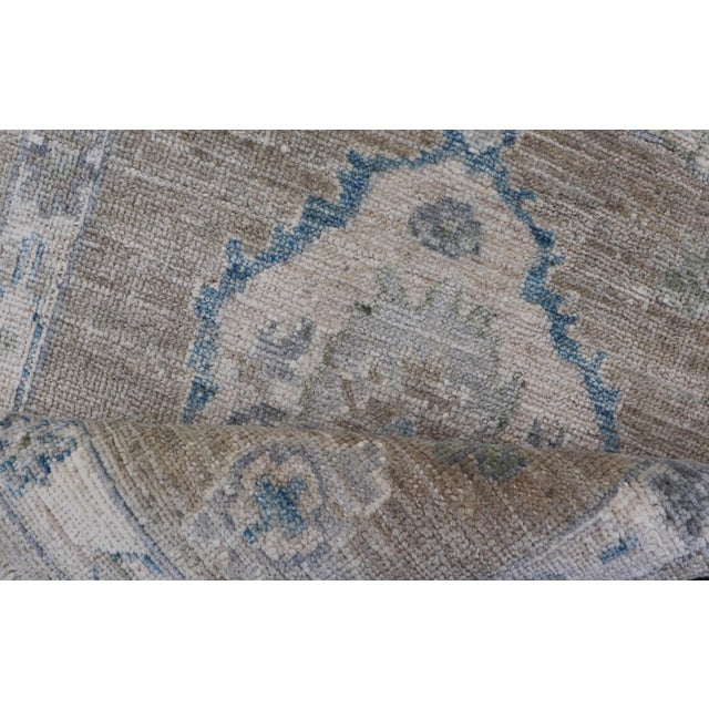 Textile Modern Oushak Rug With Taupe Accents of Sky Blue and Sage Green 2'0 X 2'8 For Sale - Image 7 of 8