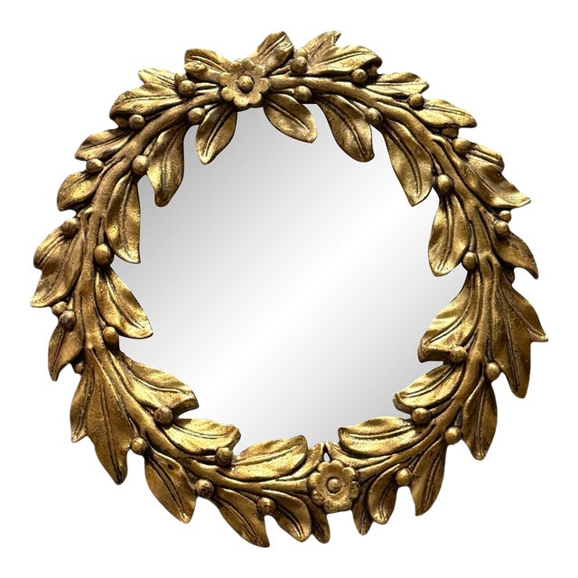 Chelsea House Gilt Laurel Wreath Mirror 16 Inch Round Gold Frame Hollywood Regency Wall Decor For Sale