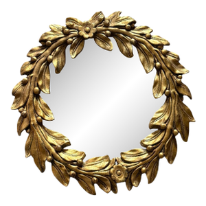 Chelsea House Gilt Laurel Wreath Mirror 16 Inch Round Gold Frame Hollywood Regency Wall Decor