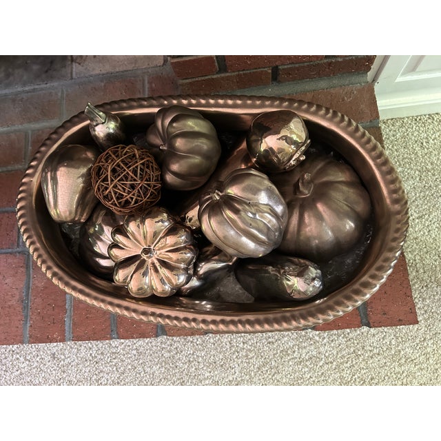 French Large Antique French Silver-Finished Repoussé Jardiniere – 23" – Pumpkins & Gourds Motif For Sale - Image 3 of 6