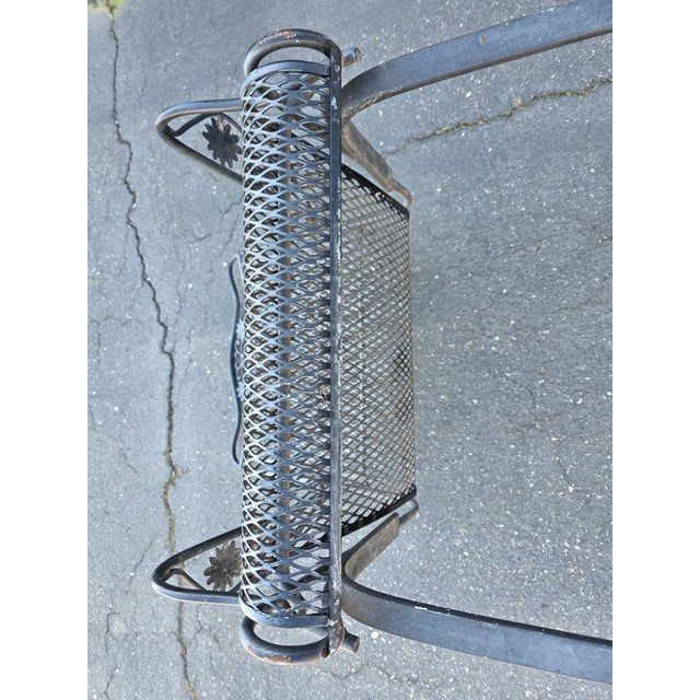 Vintage Russell Woodard Attributed Cantilever High Back Wrought Iron Briarwood Daisy Patio Chair For Sale - Image 11 of 17