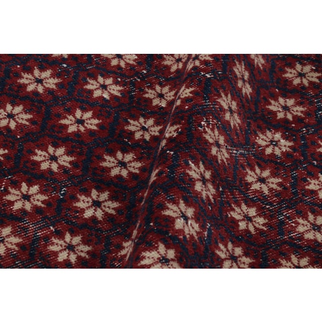 Textile Vintage Turkish Distressed Rug in Red With All-Over Floral Pattern - Rug & Kilim For Sale - Image 7 of 8