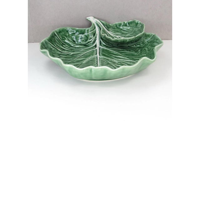 Vintage Bordallo Pinheiro Cabbage Leaf Chip Dip Serving Dish Bowl Plate Entertaining For Sale In Washington DC - Image 6 of 6