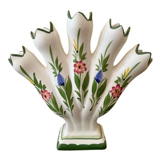 Vintage RCCL Floral Ceramic Tulipiere Vase White and Green. Made in Portugal For Sale