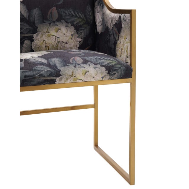 Atara Floral Velvet Chair with Gold Frame For Sale - Image 4 of 7