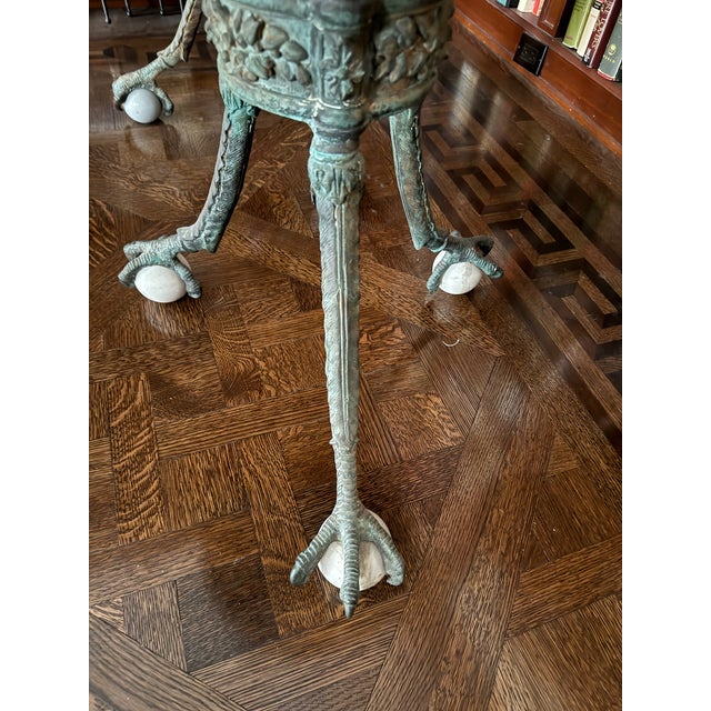 French Pair of Neoclassical Marble-Top Bronze Gueridon Tables With Claw Feet For Sale - Image 3 of 4