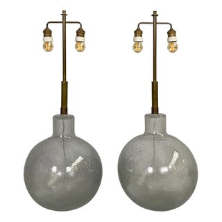 Mid-Century Modern Italian Murano Glass Table Lamps attributed to Barovier & Toso, 1960s, Set of 2 For Sale