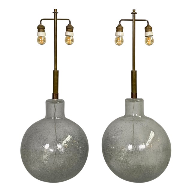 Mid-Century Modern Italian Murano Glass Table Lamps attributed to Barovier & Toso, 1960s, Set of 2 For Sale