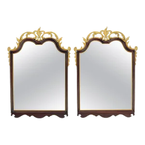 Neoclassical Chippendale Carved Gold Gilt Mahogany Wall Mirrors - A Pair