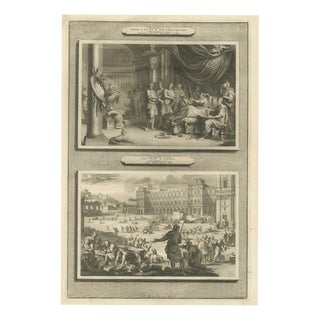 Pieter Mortier, Dying Mattathias and Judas Maccabeus Restores the Temple, 1700, Engraving For Sale