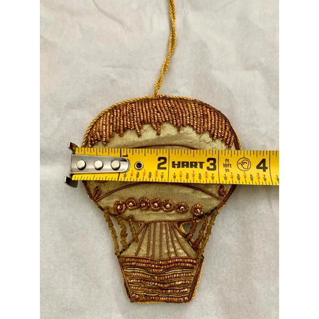 Textile Vintage Handmade Beaded Xmas Tree Ornaments Set of 4 Hot Air Balloons For Sale - Image 7 of 7