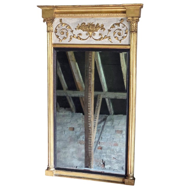 Large Antique Overmantle Wall Pier Mirror in Gilt and White Frame, 1800s For Sale - Image 4 of 7