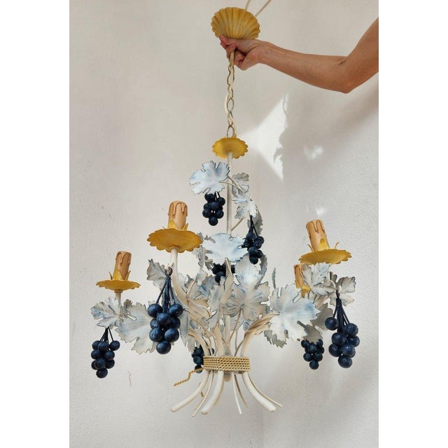 1970s Vintage Hand-Forged Sheet Metal Five-Light Chandelier, 1950s For Sale - Image 5 of 18