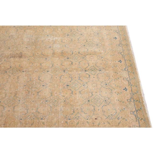 1960s Vintage Distressed Handmade Geometric Beige Wool Runner For Sale - Image 4 of 9