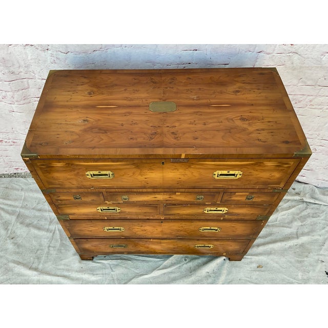 19th Century Regency Style Walnut Campaign Chest of Drawers With Brass Accents For Sale - Image 5 of 13