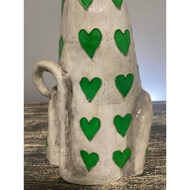 Cream Vintage Jeanne Valentine–Attributed Cream and Green Papier-Mâché Cat Sculpture For Sale - Image 8 of 9