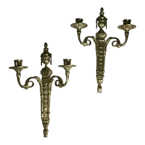 French 19th Century Louis XVI Style Bronze / Brass Wall Sconces - a Pair