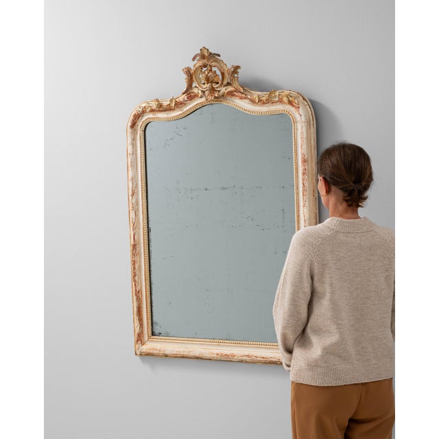 French Provincial 19th Century French Wood White Patinated Mirror For Sale - Image 3 of 18