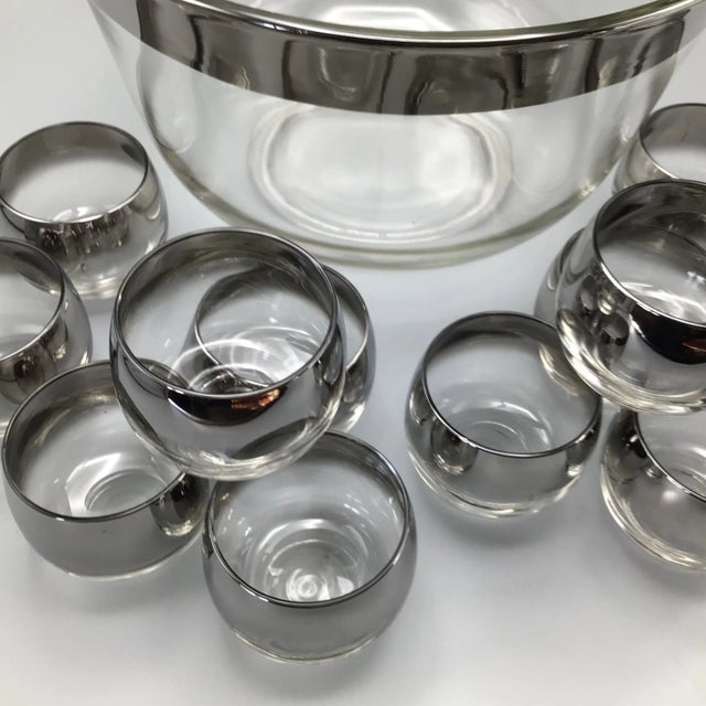 Dorothy Thorpe Silver Rim Punch Bowl and 12 Silver Fade Punch Cups-Set of 14 For Sale - Image 9 of 13