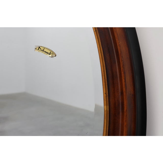 Oval Wall Mirror with Walnut-Toned Frame and Gilt Inner Edge from Deknudt, Belgium, 1950s For Sale - Image 9 of 12