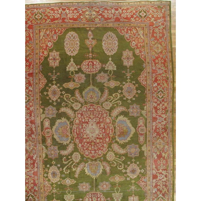 Antique Persian Sultanabad Carpet Green, Coral-Red, Light Blue, Gold and Ivory For Sale - Image 4 of 6