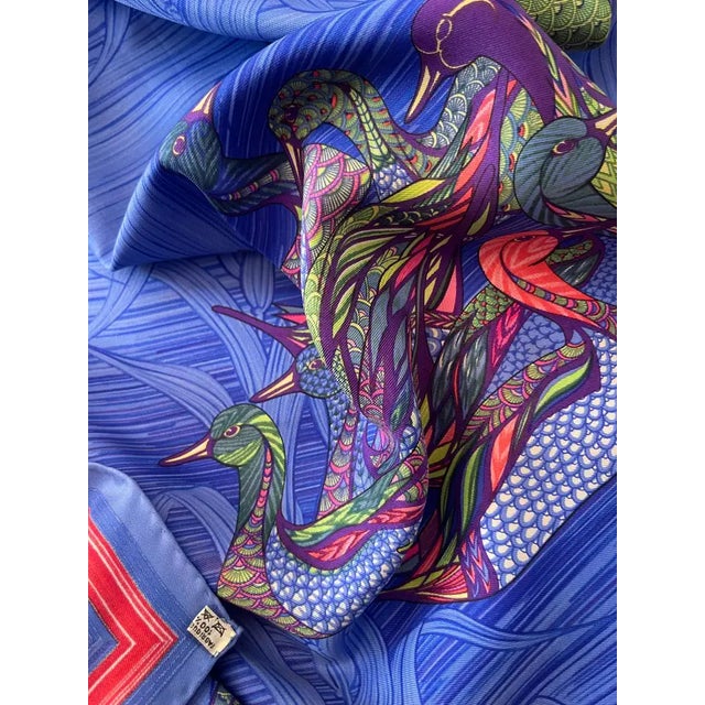 Illustration 1980s Framed Hermès Silk Scarf "La Mare Aux Canards" by Daphne Duchesne - Midnight Black Frame For Sale - Image 3 of 5