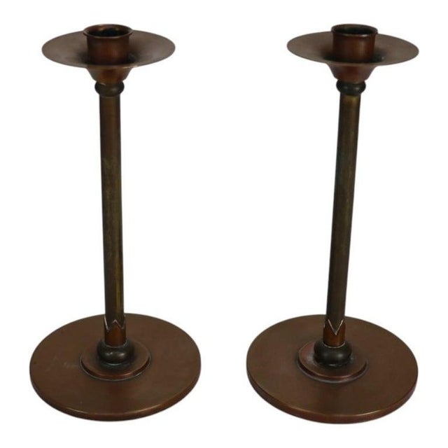 Metal Pair of Antique Roycroft Arts & Crafts Copper Candlesticks Signed C1920 For Sale - Image 7 of 10