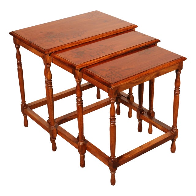 Nesting Tables in Satinwood with Brass Inlays, Set of 3 For Sale