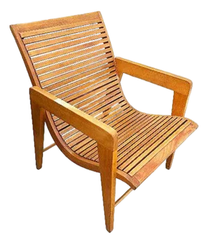 1980s Bespooke Scandinavian Modern Blonde Slat Wood "Staple" Arm Lounge Chair