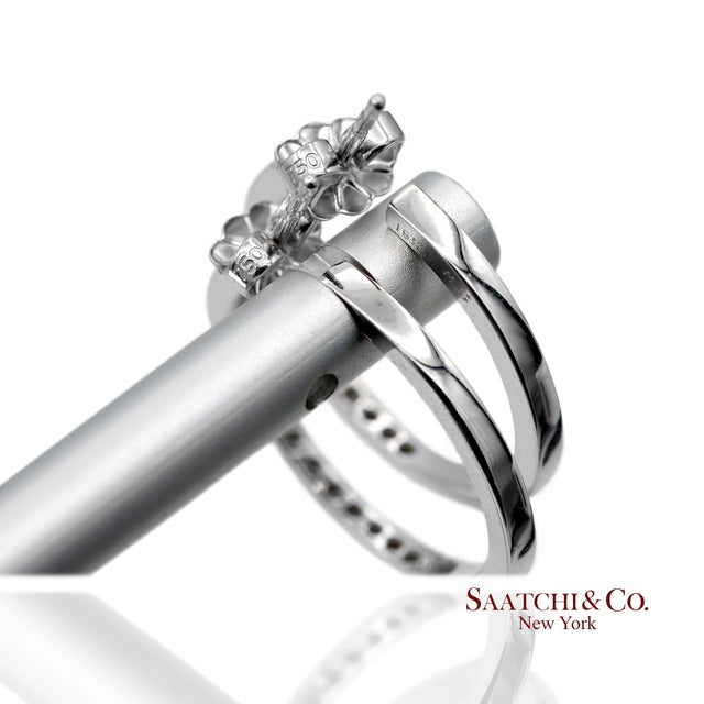 18k(750) Solid White Gold Natural Diamond Hoop Earrings, A Pair For Sale - Image 12 of 13
