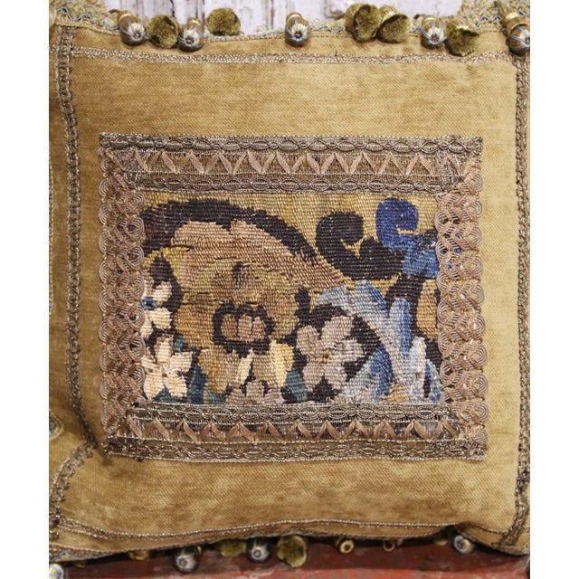 French Pair of Pillows With Trim Made With 18th Century Aubusson Tapestry Fragments For Sale - Image 3 of 8