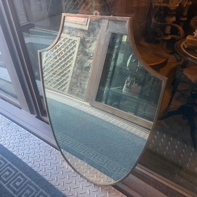 1950s Gio Ponti Style Mid-Century Modern Brass Shield Italian Wall Mirror For Sale - Image 13 of 13