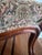 Burgundy Vintage Tapestry Footstool Ottoman With Cabriole Legs & Brass Casters For Sale - Image 8 of 9