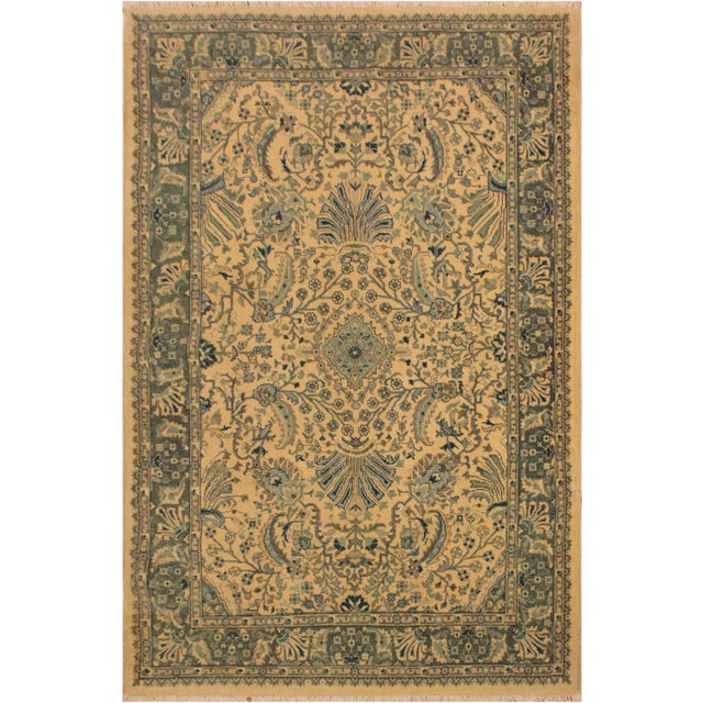 Ivory 1980s Semi Vintage Ivory/Lt. Green Turkish Hand-Knotted Rug -4'2 X 6'1 For Sale - Image 8 of 8