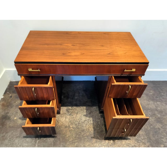 Brown Art Deco Mahogany Desk With Bakelite and Brass Pulls For Sale - Image 8 of 12