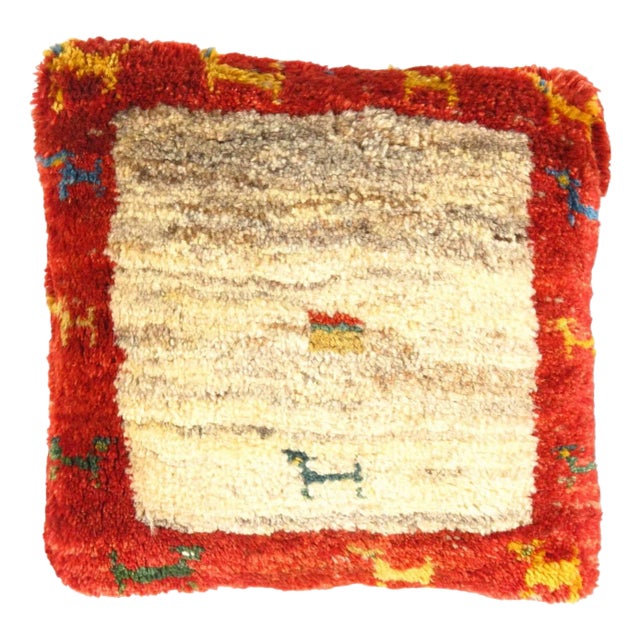 Fine Hand Knotted Persian Gabbeh Pillow For Sale