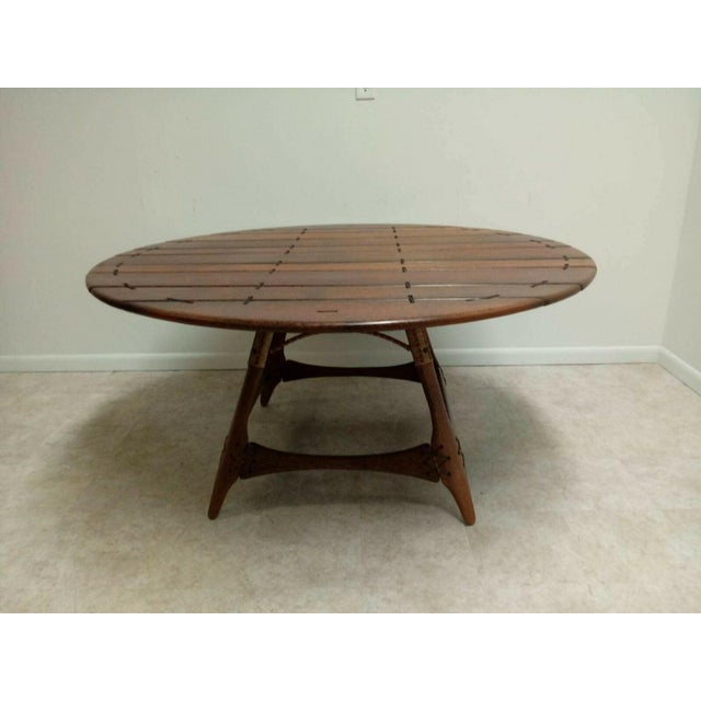 1980s Brazilian Hardwood lashed planks Dining Room Pedestal Table arts crafts mcm For Sale - Image 10 of 10