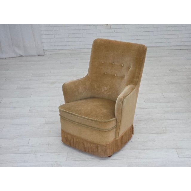 1970s Danish Armchair in Light Green Furniture Velour, 1970s For Sale - Image 5 of 17