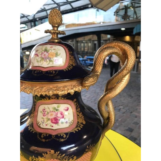 Rococo 20th Century Sevres Style Porcelain & Ormolu Vases, Set of 2 For Sale - Image 3 of 7