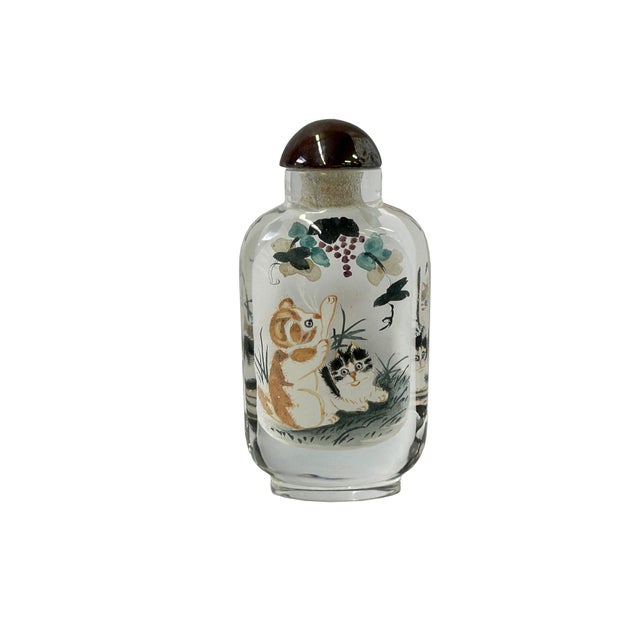 2000 - 2009 Chinese Inside Oriental Scenery Cats Graphic Glass Art Bottle For Sale - Image 5 of 7