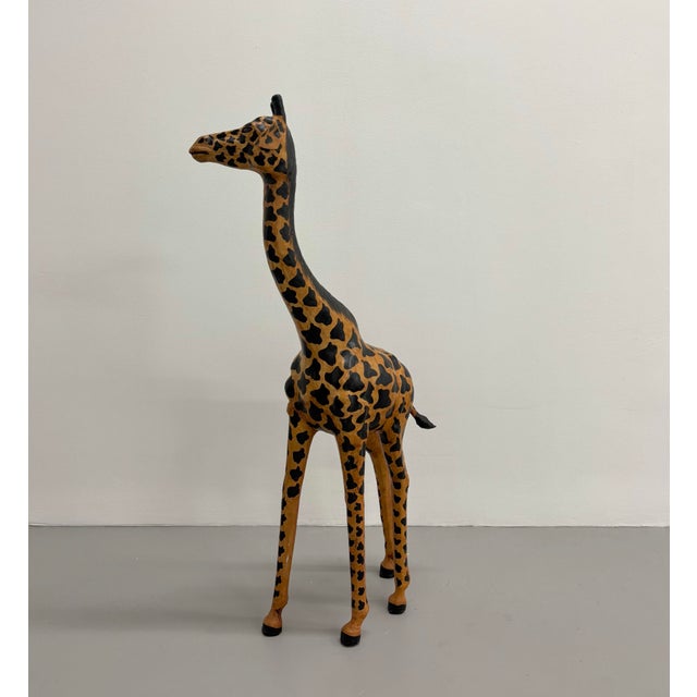 Folk Art Vintage Hand Painted Folk Art Giraffe Sculpture With Leather Ears For Sale - Image 3 of 7