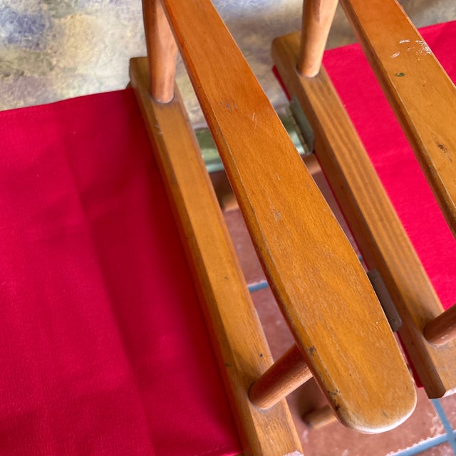 Vintage Gold Medal Walnut Directors Chairs X-Base a Pair New Covers For Sale - Image 4 of 12