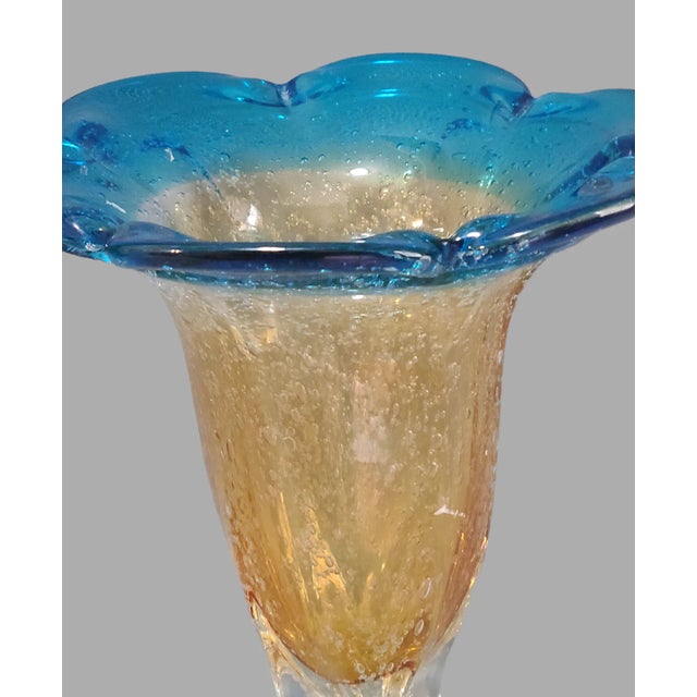 Vintage Hand-Blown Venetian Style Colorful Art Glass Vase For Sale - Image 6 of 9