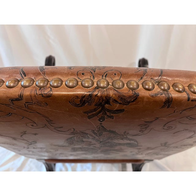 Animal Skin 20th Century Louis XIII Style Tooled Leather Os De Mouton Armchair For Sale - Image 7 of 14