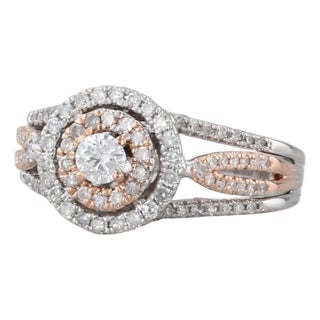 0.58ctw Diamond Halo Engagement Ring 14k White Rose Gold Size 7 Cathedral For Sale